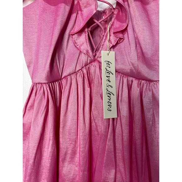 For Love & Lemons Lala Lace Up Mini Dress Pink Taffeta Small NWT Heart Detail - Picture 11 of 13